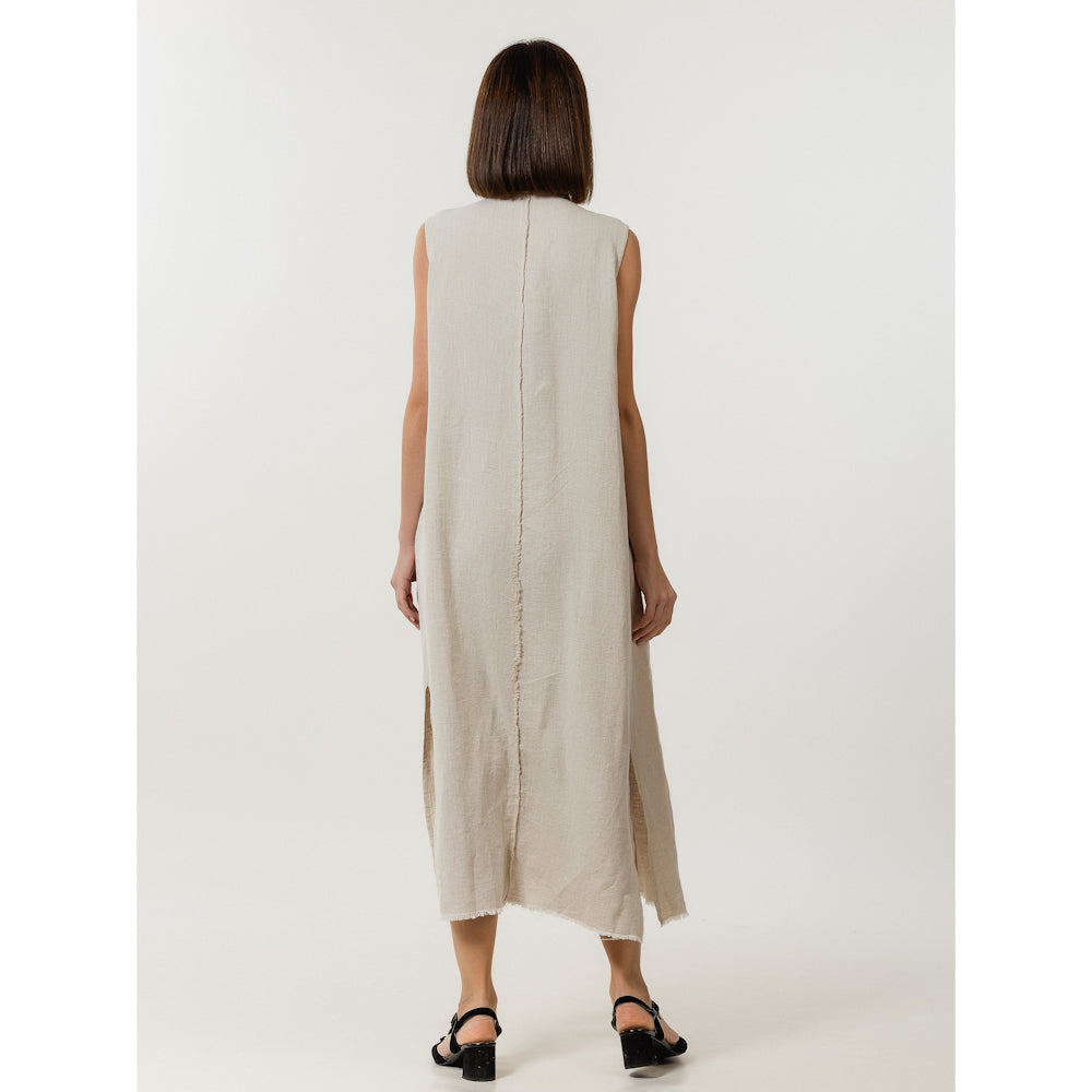 Linen Dress - Light Natural with Tucks - Stonewashed - Luxury Medium Thick Linen