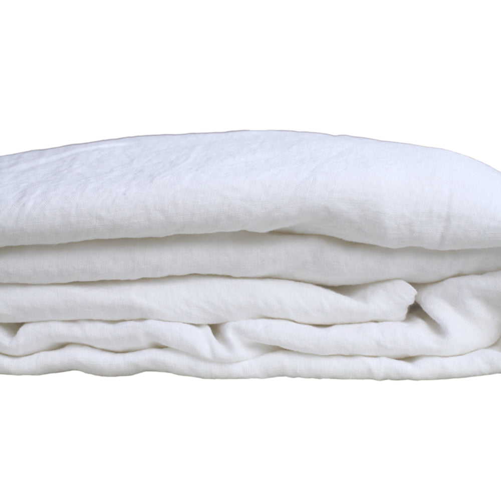 Linen Fitted Sheet - Queen - White - Stonewashed