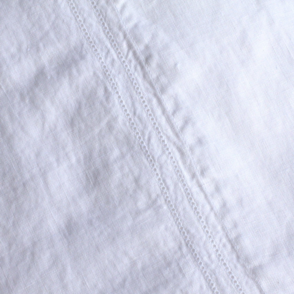Linen Flat Sheet - Queen - White with Dot Hemstitch - Stonewashed