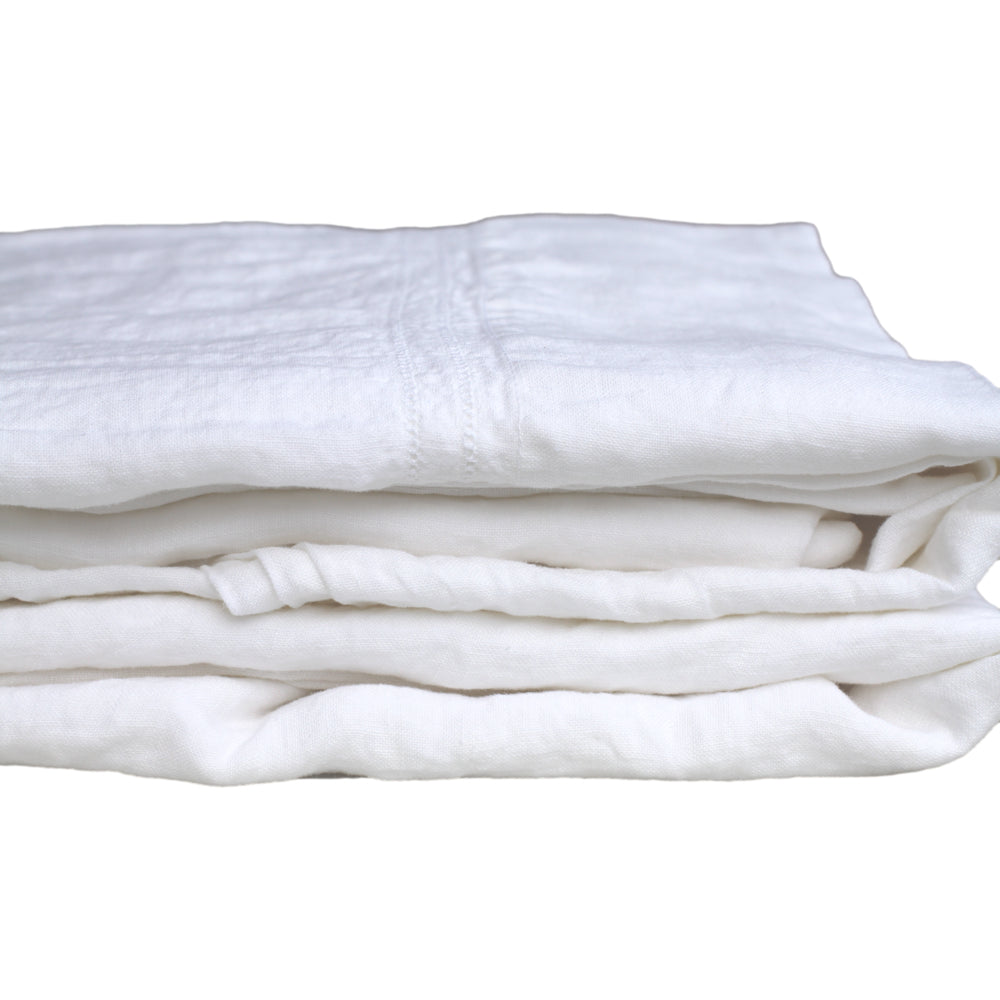 Linen Flat Sheet - Queen - White with Dot Hemstitch - Stonewashed