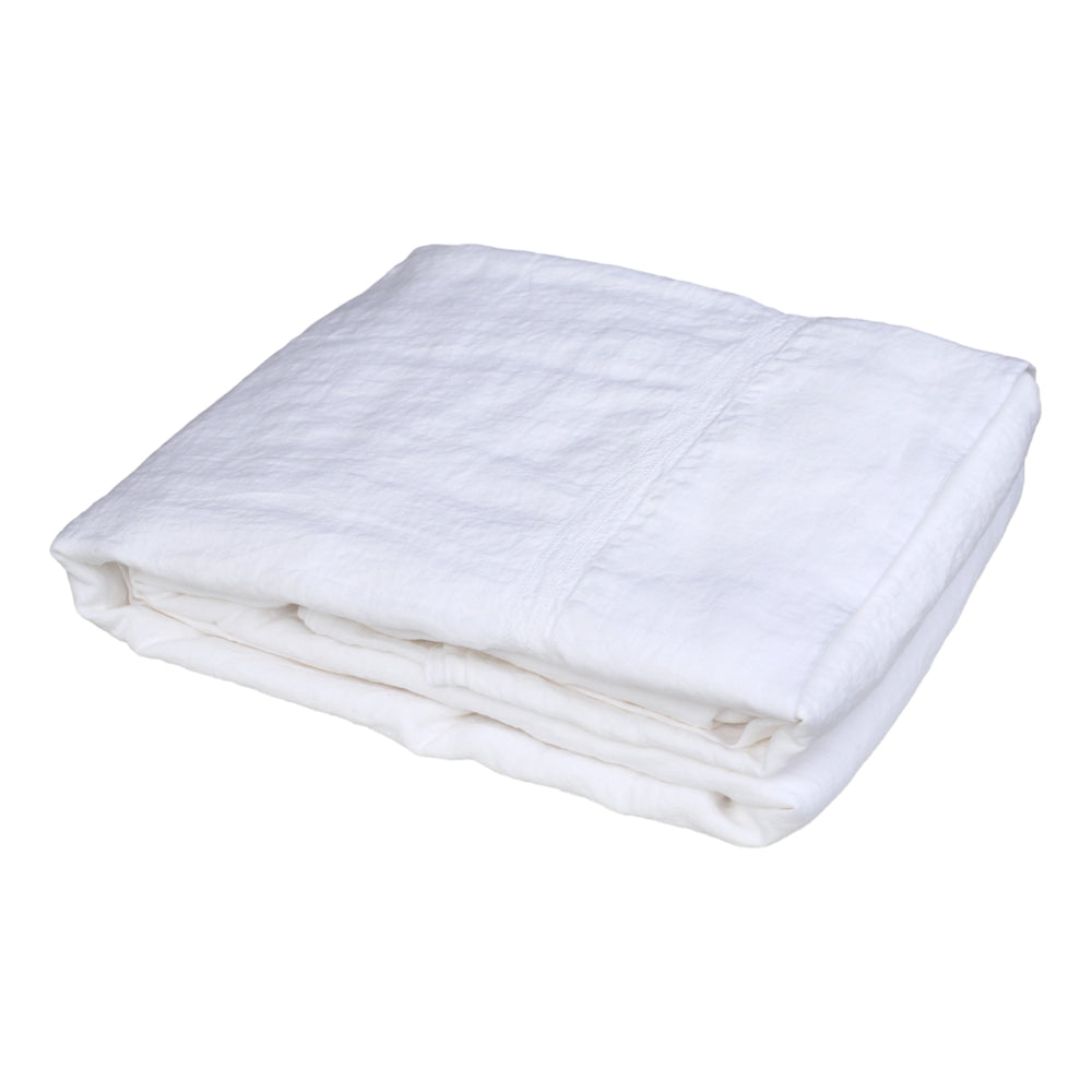 Linen Flat Sheet - Queen - White with Dot Hemstitch - Stonewashed