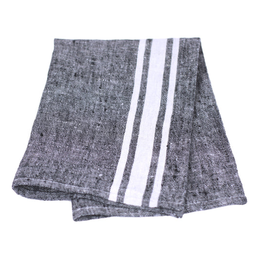 Linen Guest Towel - Stonewashed - Black with White Stripes - Luxury Thick Linen