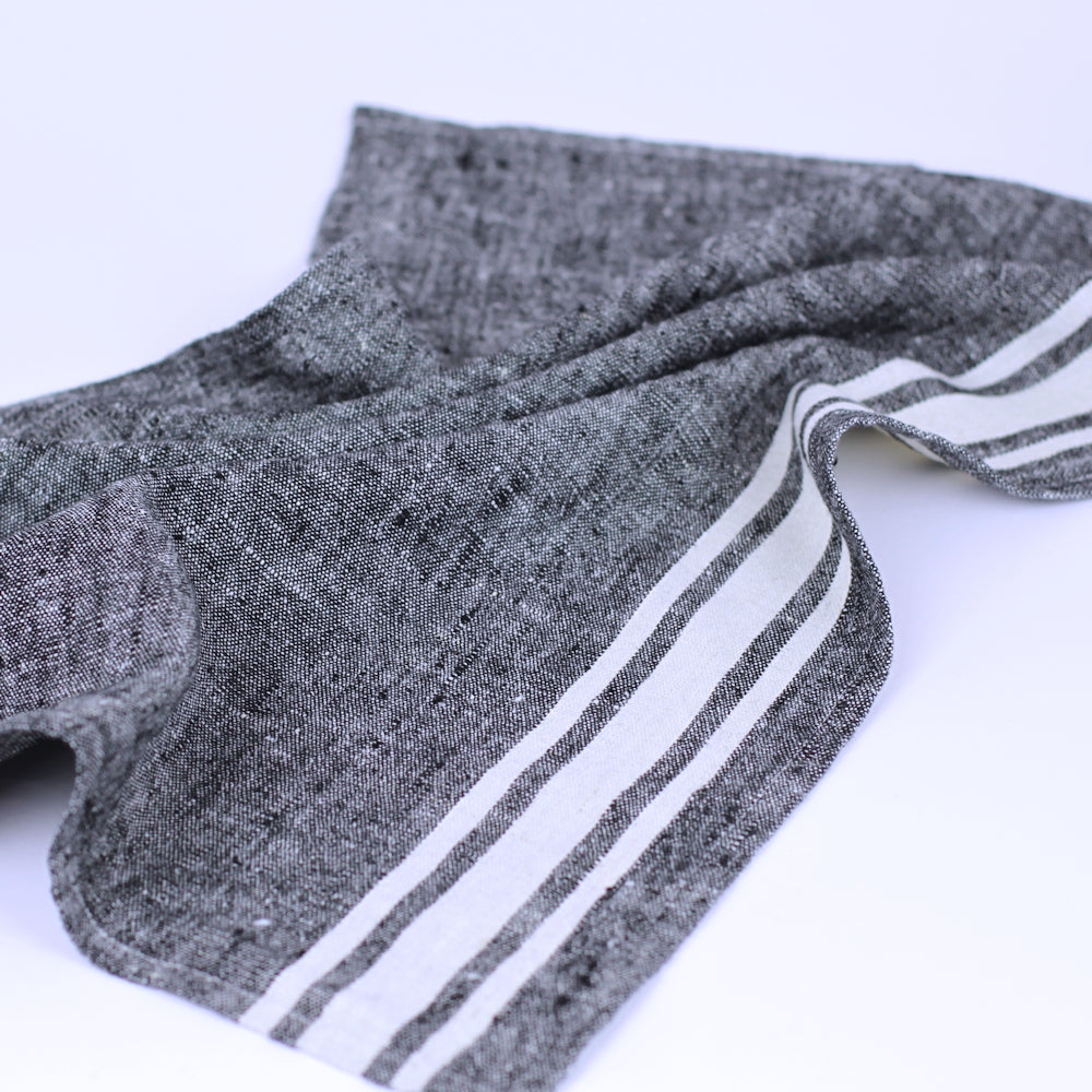Linen Guest Towel - Stonewashed - Black with White Stripes - Luxury Thick Linen