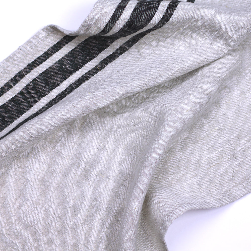 Linen Guest Towel - Stonewashed - Grey with Black Stripes - Luxury Thick Linen