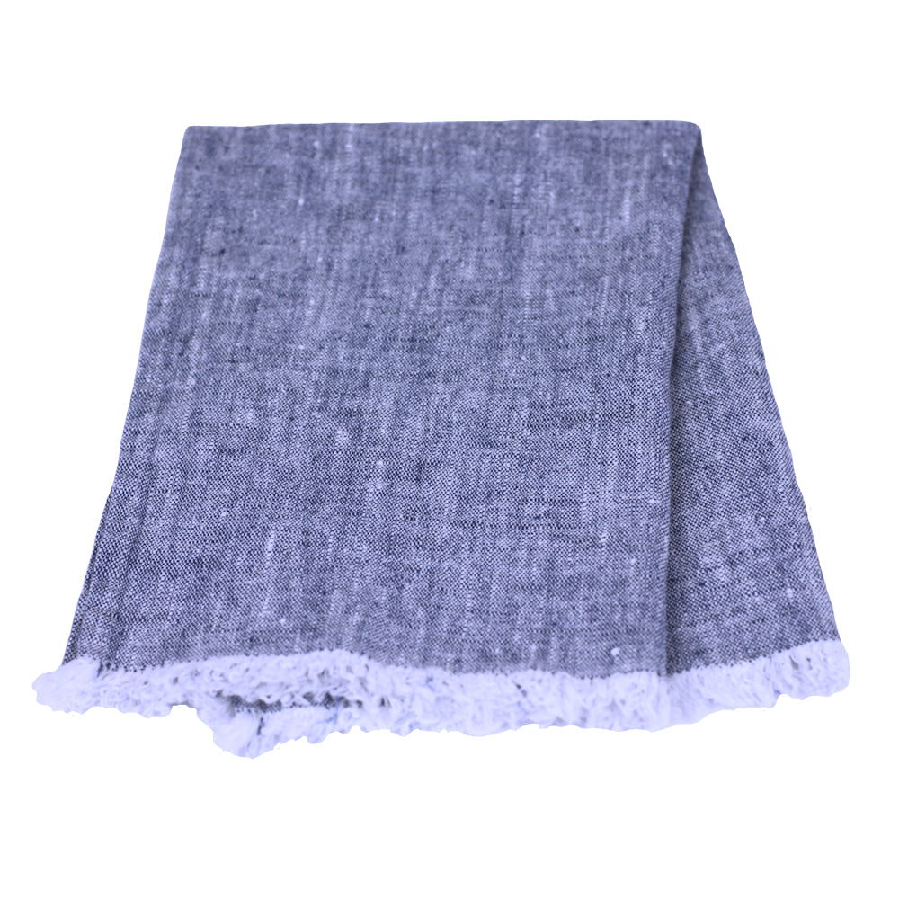 Linen Guest Towel - Stonewashed - Heather Blue with Frayed Edges - Luxury Thick Linen