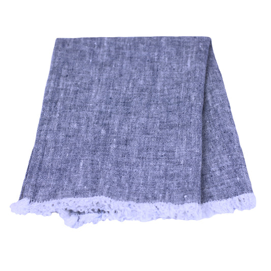 Linen Guest Towel - Stonewashed - Heather Blue with Frayed Edges - Luxury Thick Linen