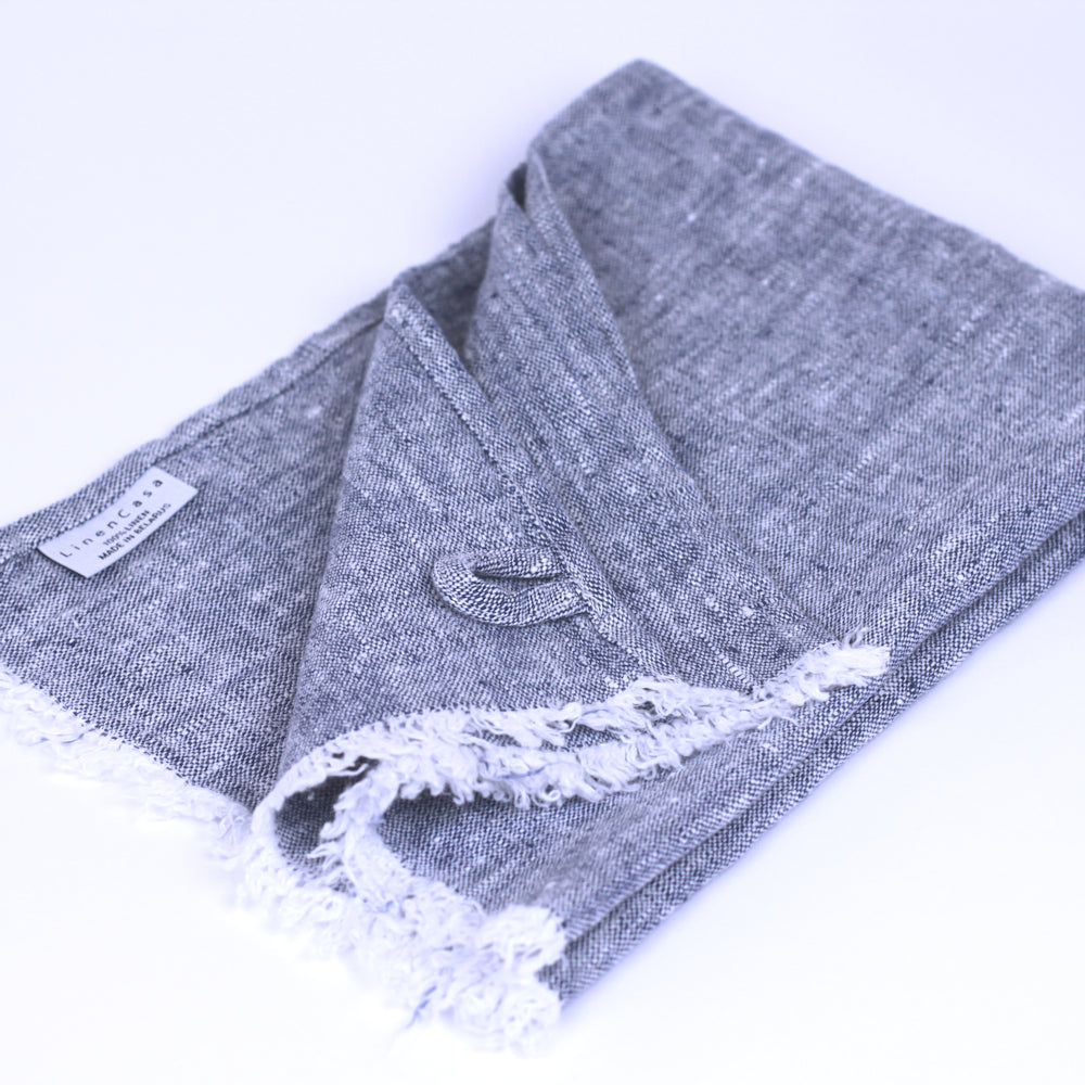 Linen Guest Towel - Stonewashed - Heather Blue with Frayed Edges - Luxury Thick Linen