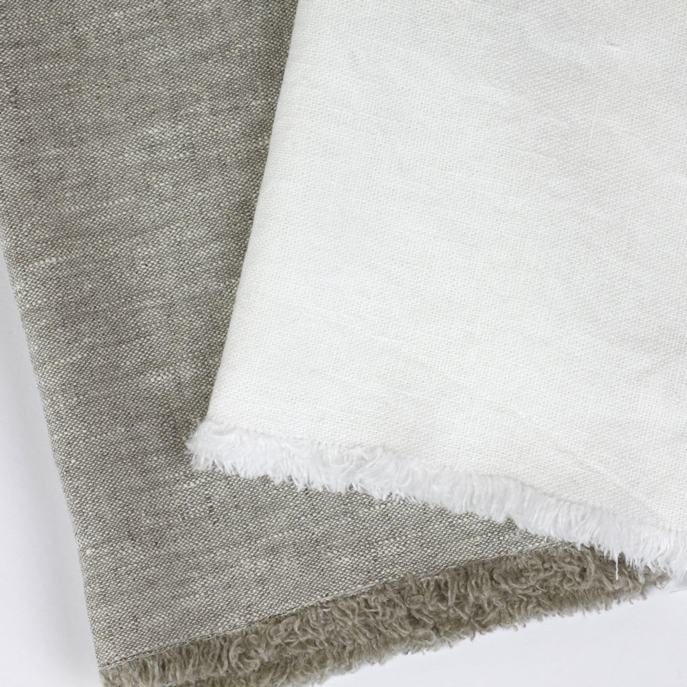 Linen Guest Towel - Stonewashed - White with Frayed Edges - Luxury Thick Linen