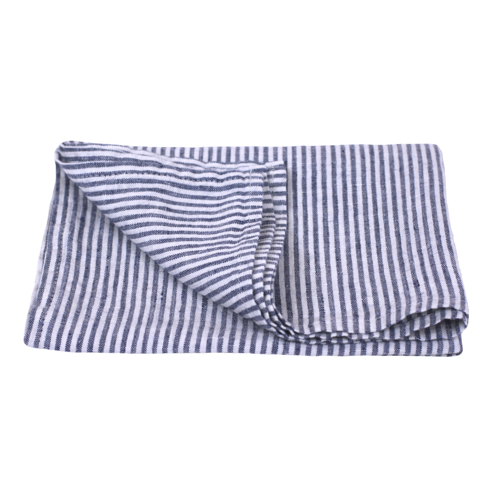 Linen Kitchen Towel - Stonewashed - Blue White Thin Stripes - Thin Linen