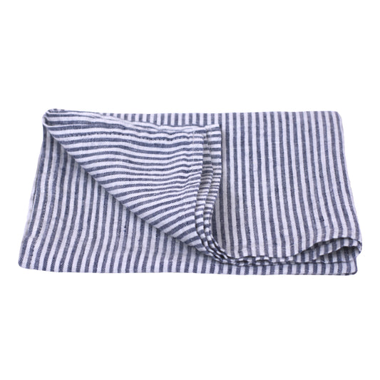 Linen Kitchen Towel - Stonewashed - Blue White Thin Stripes - Thin Linen