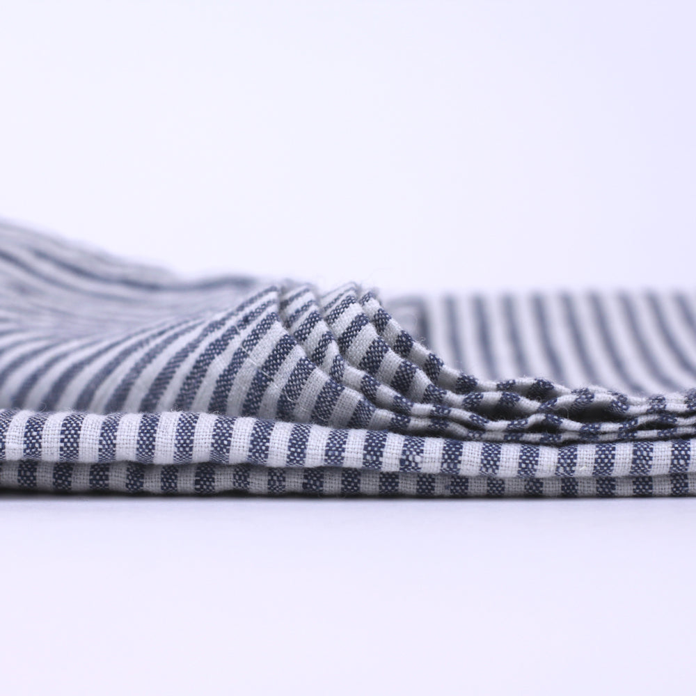 Linen Kitchen Towel - Stonewashed - Blue White Thin Stripes - Thin Linen