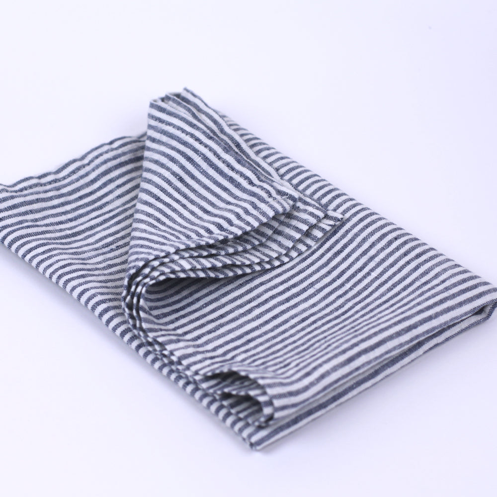Linen Kitchen Towel - Stonewashed - Blue White Thin Stripes - Thin Linen