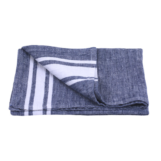 Linen Hand Towel - Stonewashed - Blue with White Stripes - Luxury Thick Linen