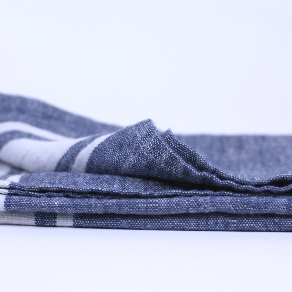 Linen Hand Towel - Stonewashed - Blue with White Stripes - Luxury Thick Linen