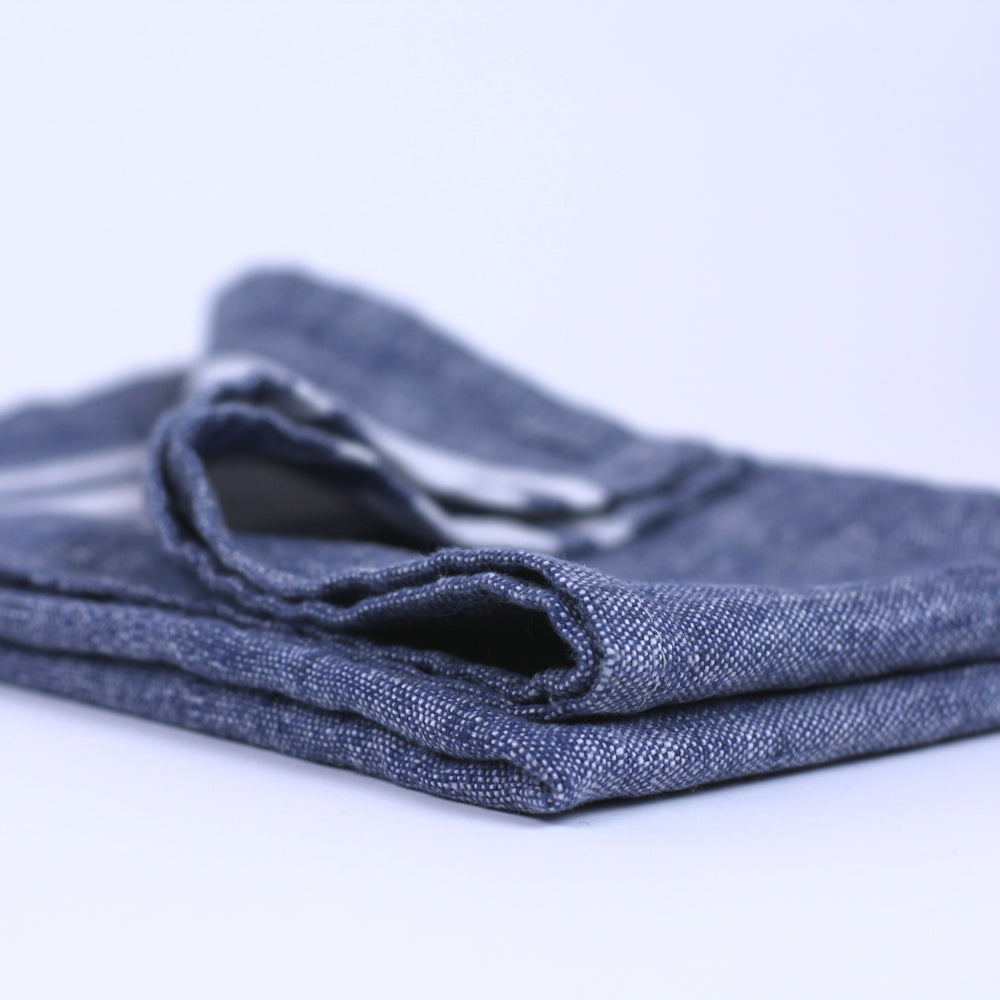 Linen Hand Towel - Stonewashed - Blue with White Stripes - Luxury Thick Linen