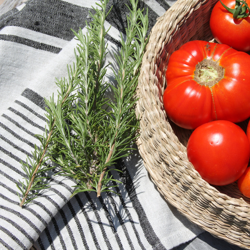 Linen Hand Towel - Stonewashed - Grey with Black Stripes 2 - Luxury Thick Linen