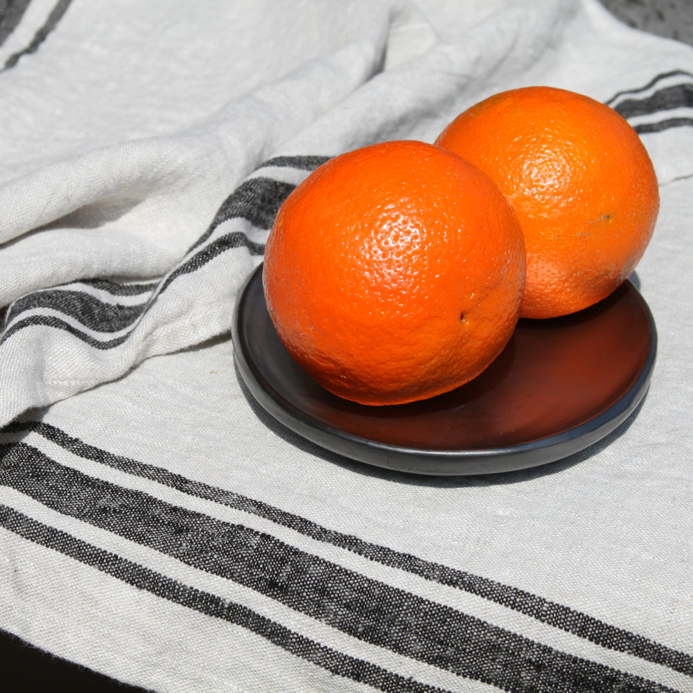 Linen Hand Towel - Stonewashed - Grey with Black Stripes - Luxury Thick Linen