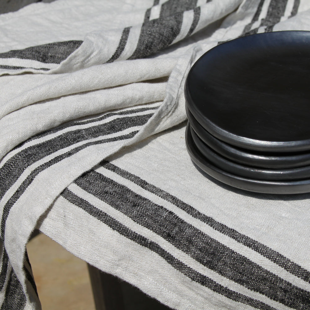Linen Hand Towel - Stonewashed - Grey with Black Stripes - Luxury Thick Linen