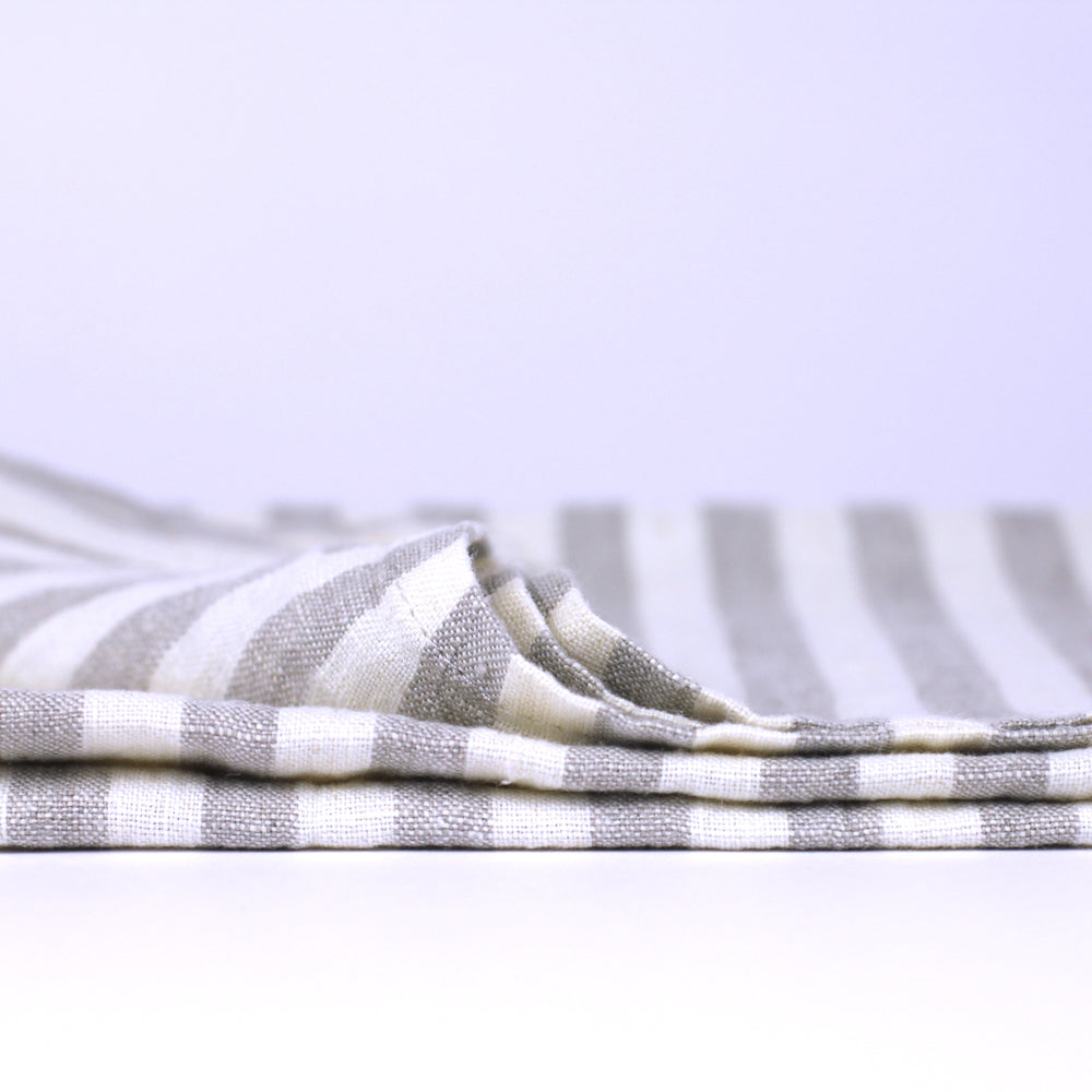 Linen Kitchen Towel - Stonewashed - Grey White Medium Stripes - Thin Linen