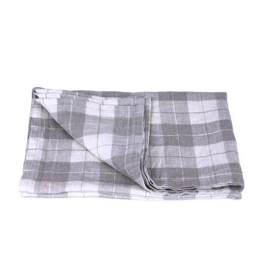 Linen Kitchen Towel - Stonewashed - Grey White Squares - Thin Linen