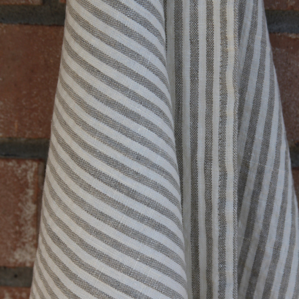 Linen Kitchen Towel - Stonewashed - Grey White Thin Stripes - Thin Linen