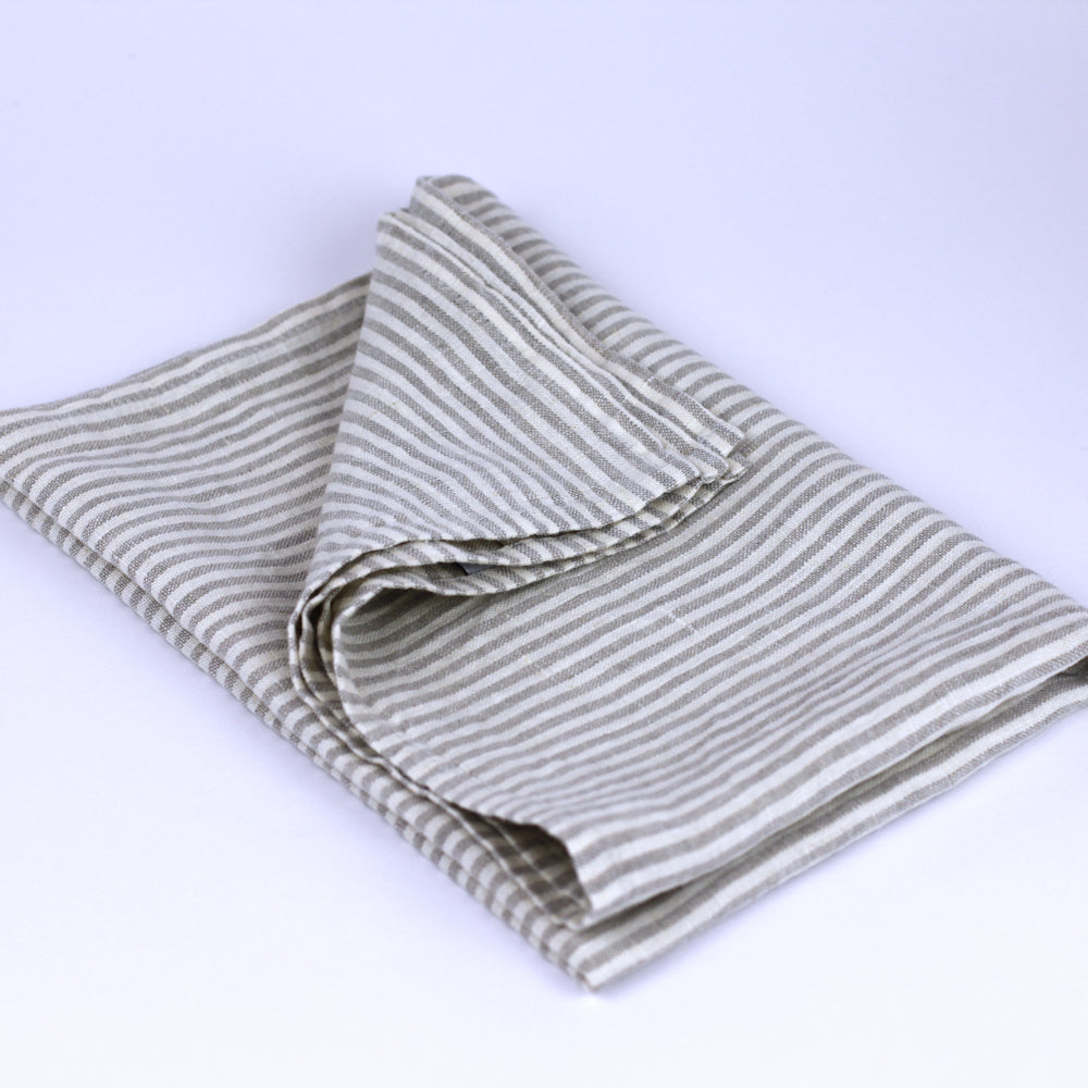 Linen Kitchen Towel - Stonewashed - Grey White Thin Stripes - Thin Linen