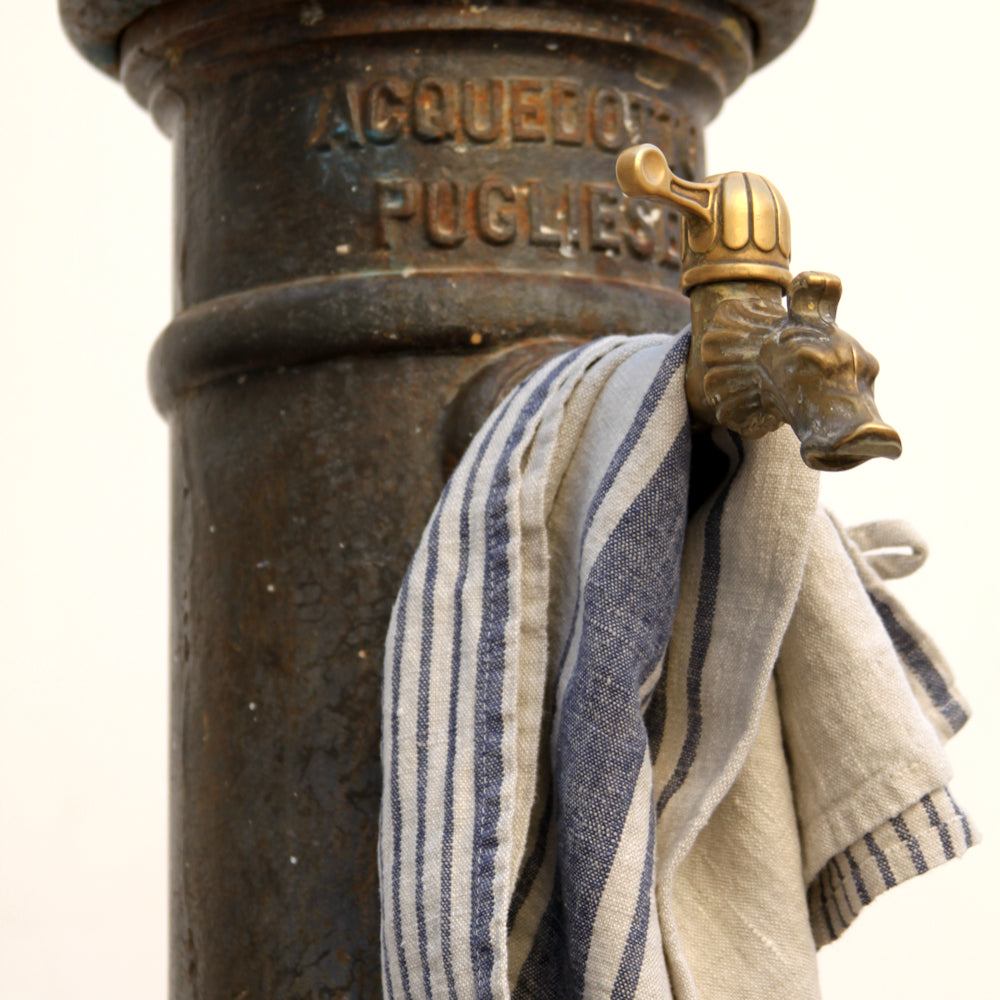 Linen Hand Towel - Stonewashed - Grey with Blue Stripes 2 - Luxury Thick Linen
