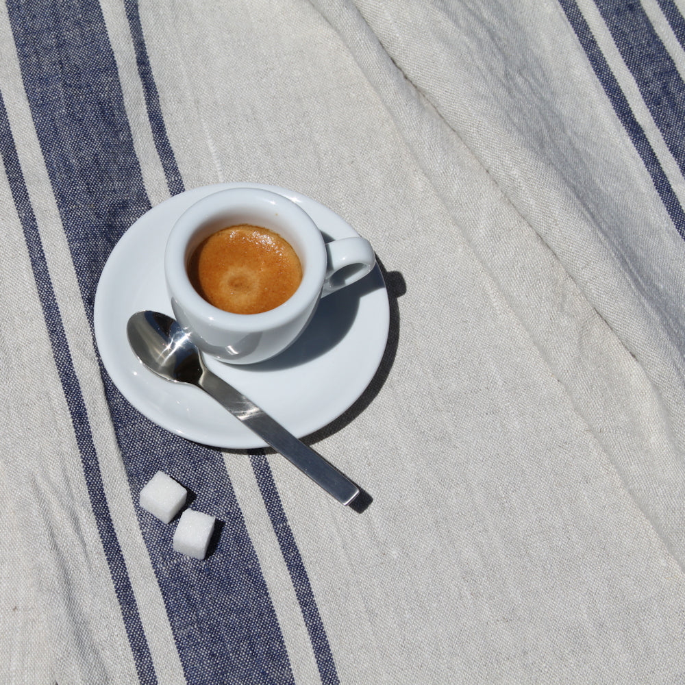 Linen Hand Towel - Stonewashed - Grey with Blue Stripes - Luxury Thick Linen