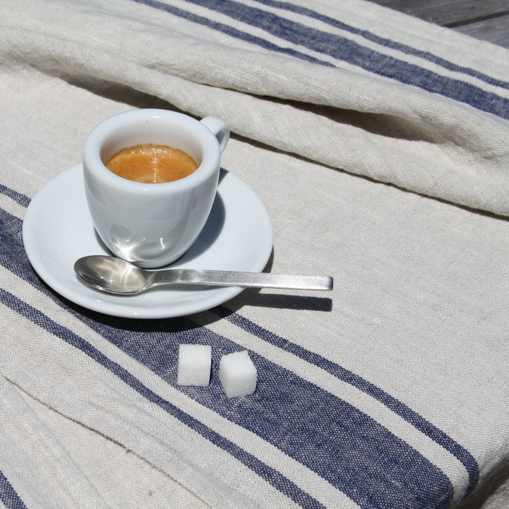 Linen Hand Towel - Stonewashed - Grey with Blue Stripes - Luxury Thick Linen