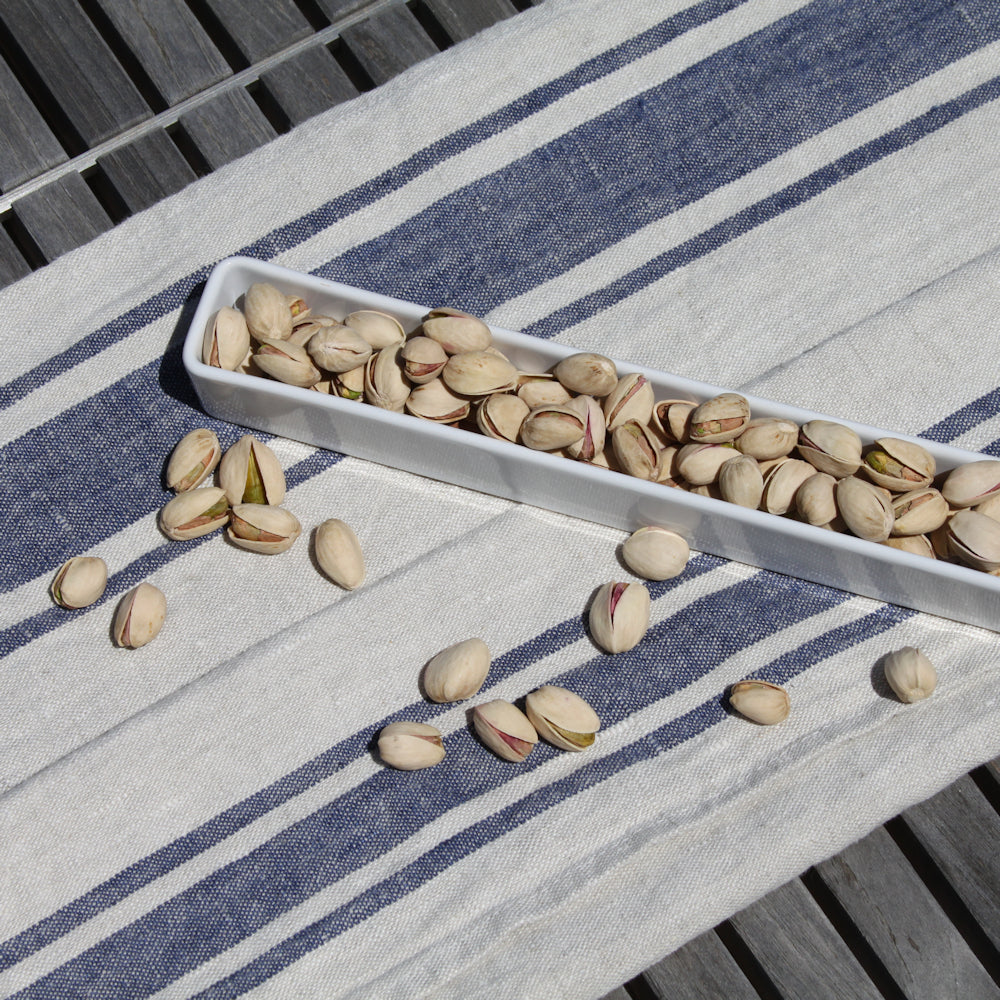 Linen Hand Towel - Stonewashed - Grey with Blue Stripes - Luxury Thick Linen