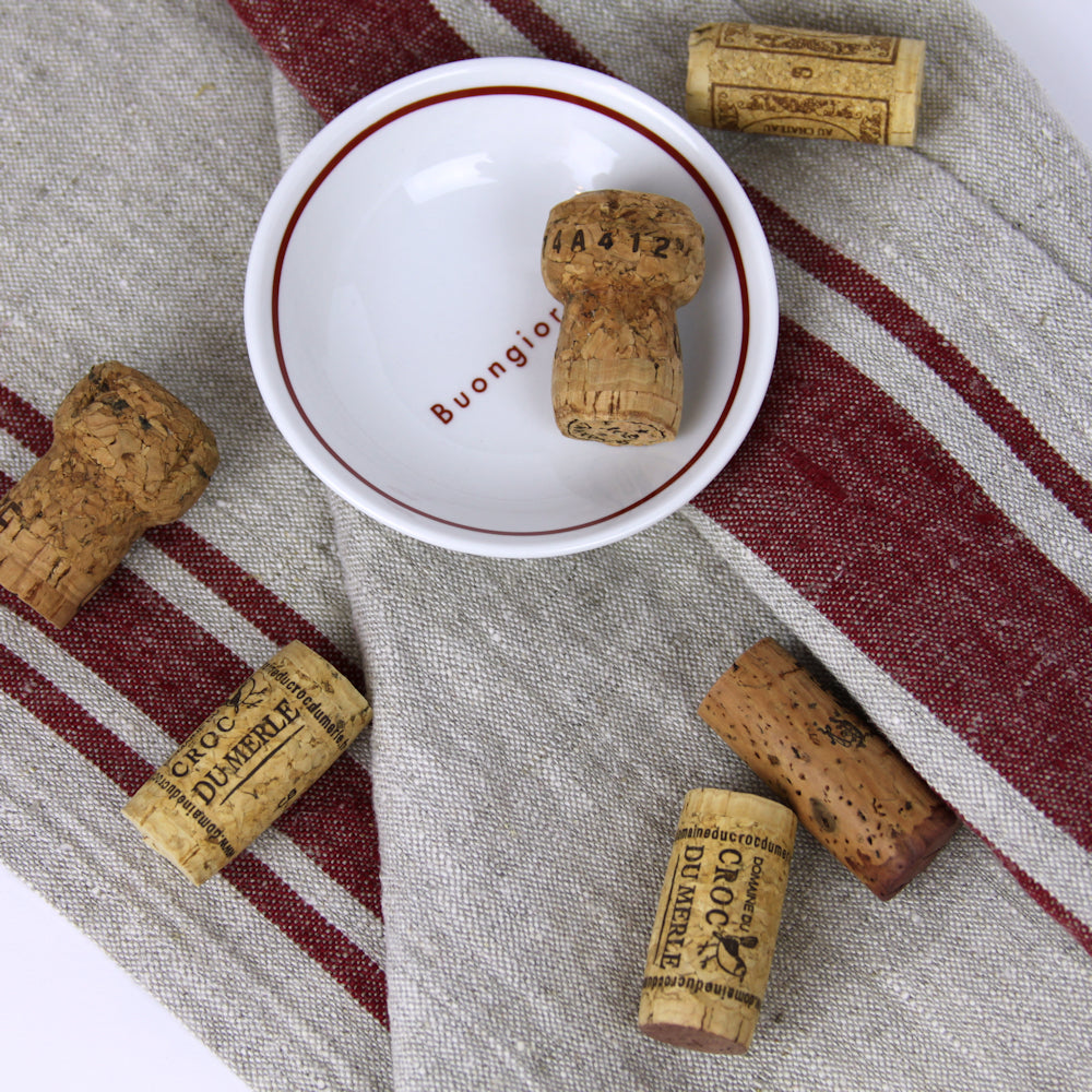 Linen Hand Towel - Stonewashed - Grey with Bordeaux Stripes - Luxury Thick Linen