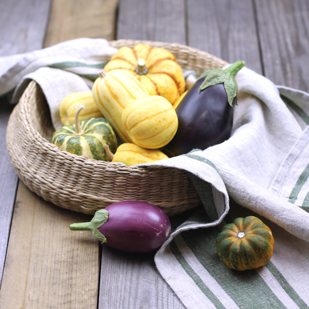 Linen Hand Towel - Stonewashed - Grey with Forest Green Stripes - Luxury Thick Linen