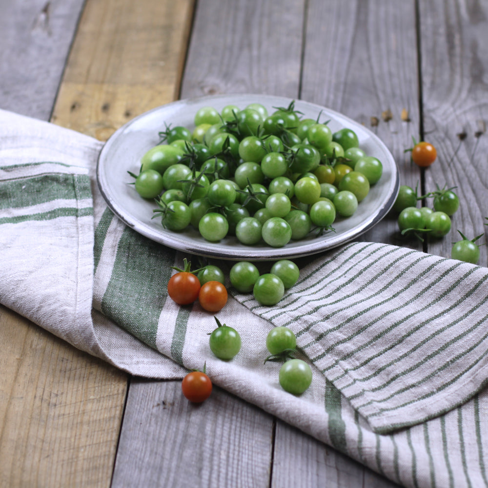 Linen Hand Towel - Stonewashed - Grey with Forest Green Stripes 2 - Luxury Thick Linen