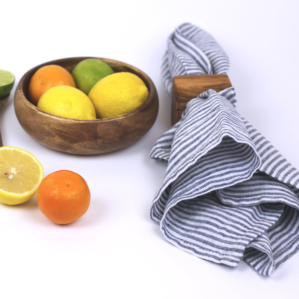 Linen Kitchen Towel - Stonewashed - Blue White Thin Stripes - Thin Linen