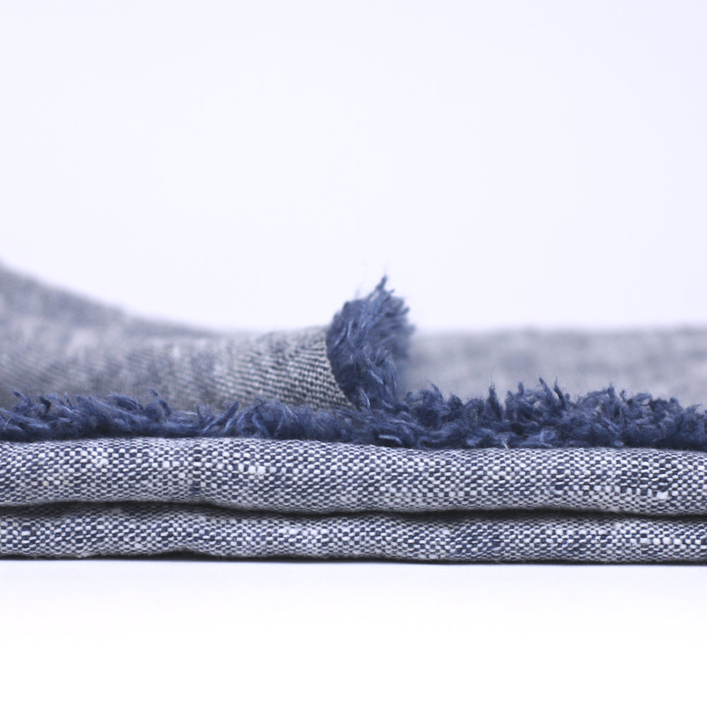 Linen Hand Towel - Stonewashed - Heather Blue with Frayed Edges -  Luxury Thick Linen