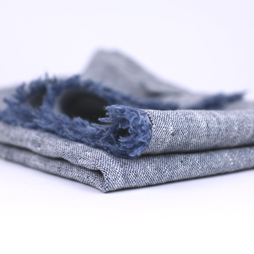 Linen Hand Towel - Stonewashed - Heather Blue with Frayed Edges -  Luxury Thick Linen