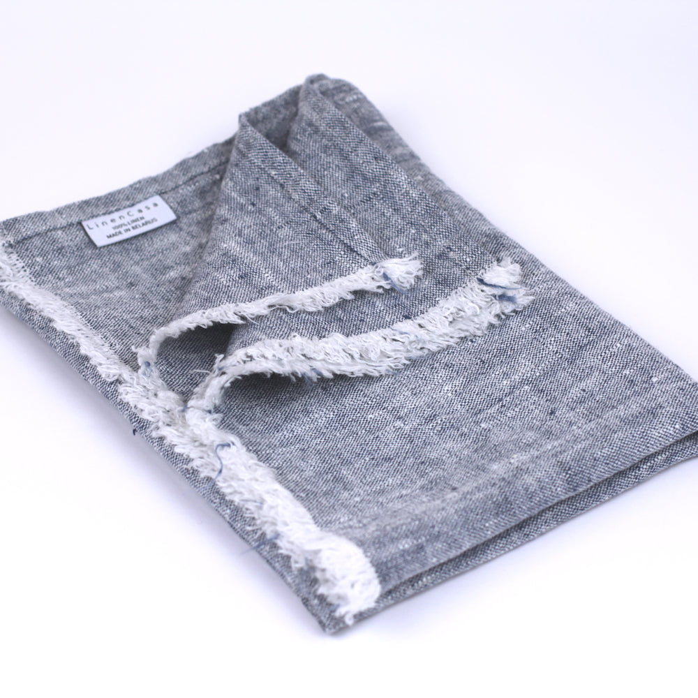 Linen Hand Towel - Stonewashed - Heather Blue with Frayed Edges -  Luxury Thick Linen