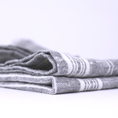 Linen Hand Towel - Stonewashed - Heather Grey with White Stripes - Luxury Thick Linen