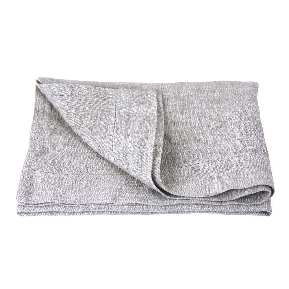 Linen Hand Towel - Stonewashed - Light Natural with Dot Hemstitch - Medium Thick Linen