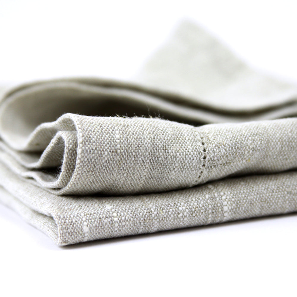 Linen Hand Towel - Stonewashed - Light Natural with Dot Hemstitch - Medium Thick Linen