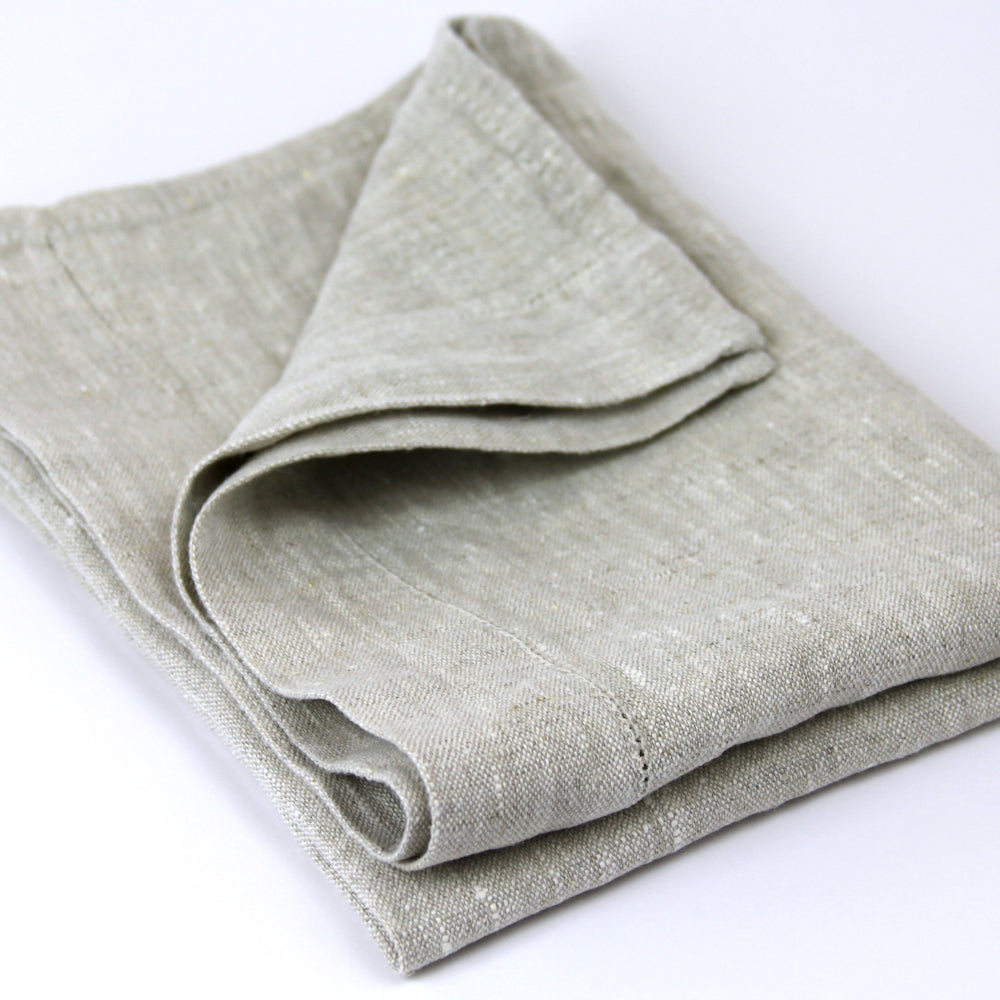 Linen Hand Towel - Stonewashed - Light Natural with Dot Hemstitch - Medium Thick Linen