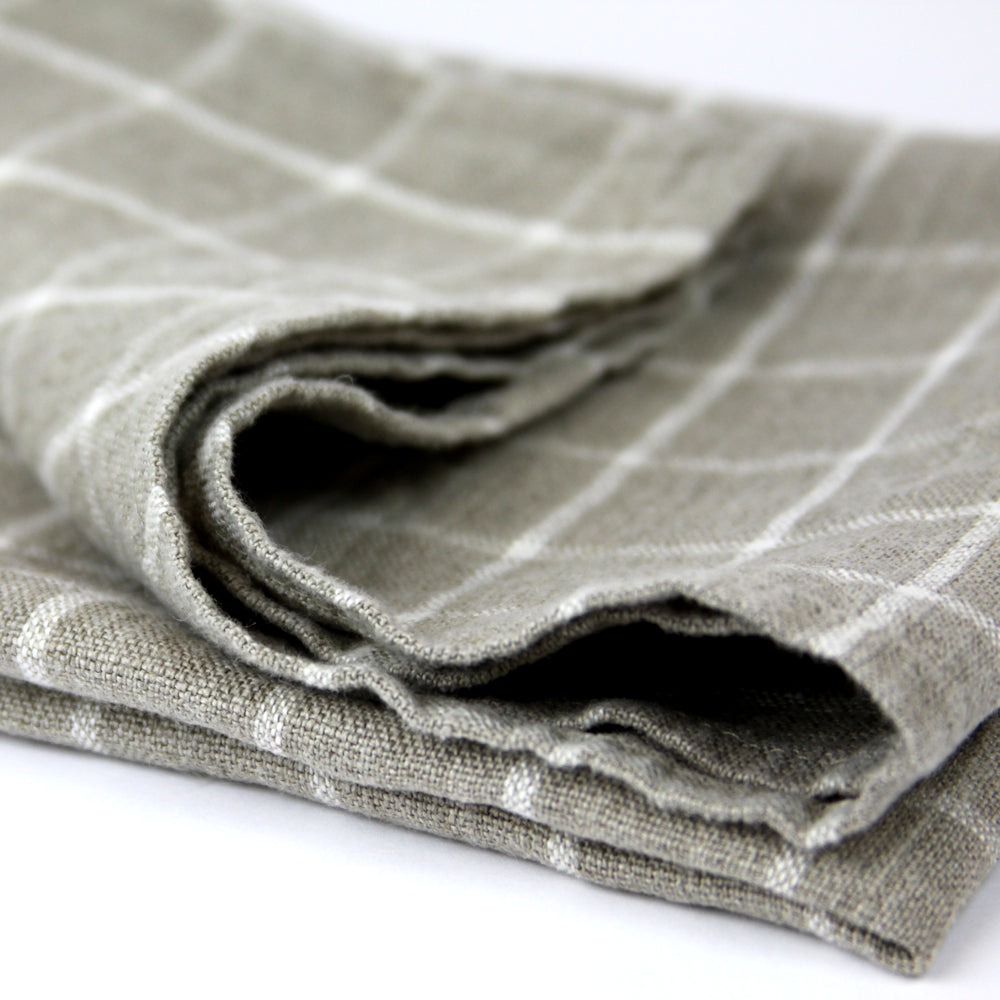 Linen Hand Towel - Stonewashed - Natural with White Squares - Medium Thick Linen