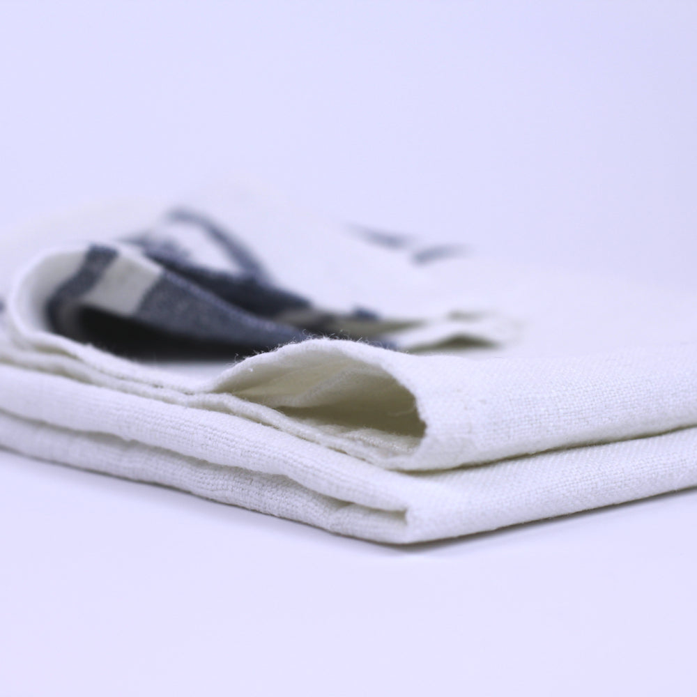 Linen Hand Towel - Stonewashed - White with Blue Stripes - Luxury Thick Linen