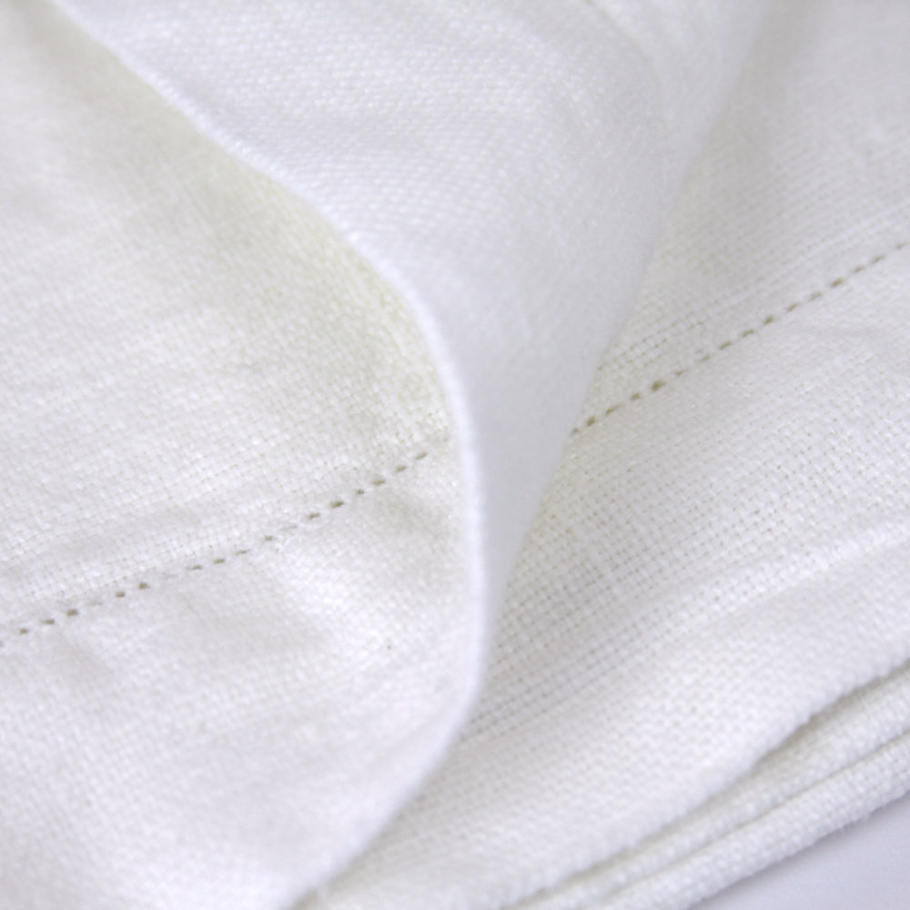 Linen Hand Towel - Stonewashed - White with Dot Hemstitch - Luxury Thick Linen