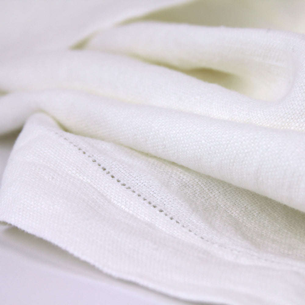 Linen Hand Towel - Stonewashed - White with Dot Hemstitch - Luxury Thick Linen