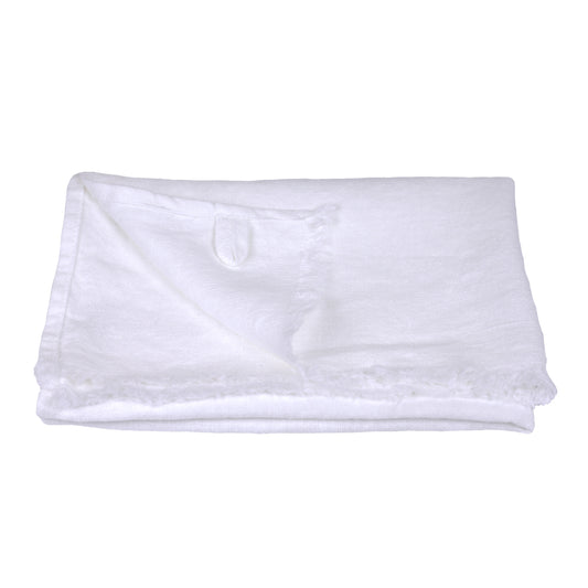 Linen Hand Towel - Stonewashed - Optic White with Frayed Edges -  Luxury Thick Linen