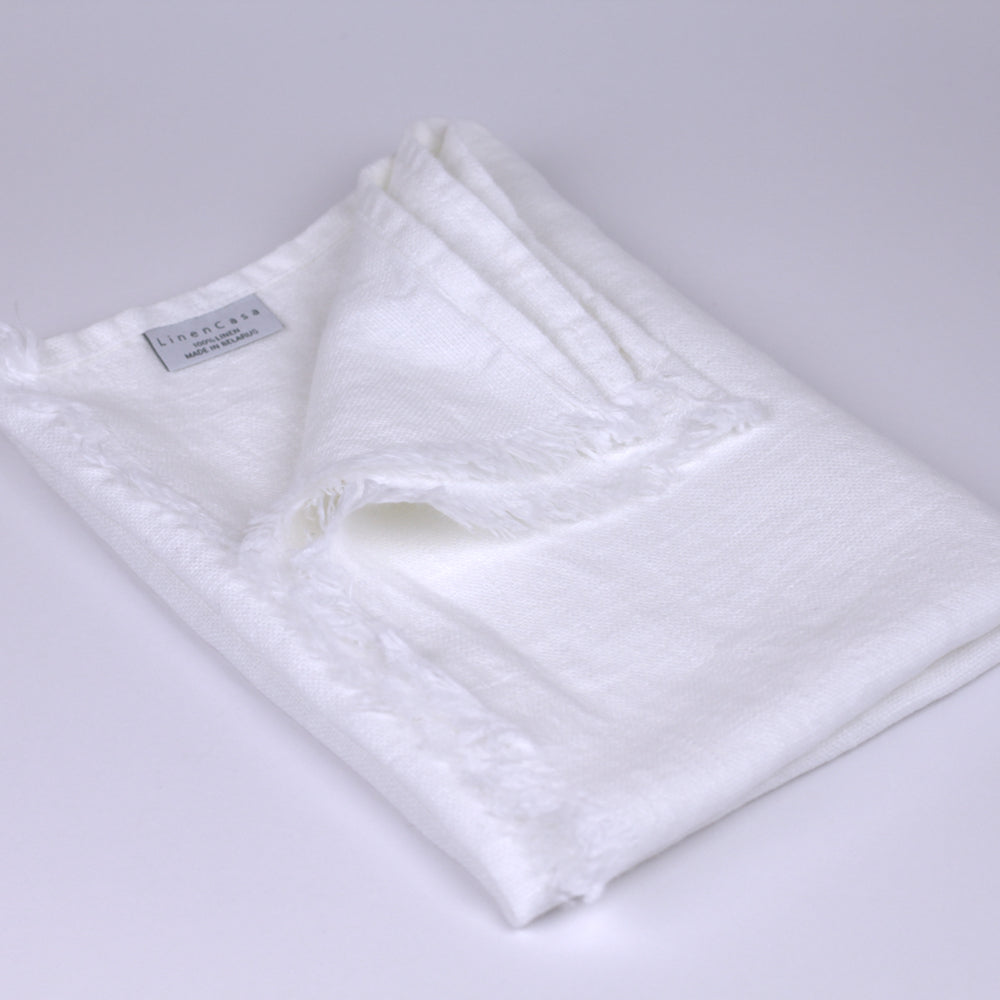 Linen Hand Towel - Stonewashed - Optic White with Frayed Edges - Luxury Thick Linen