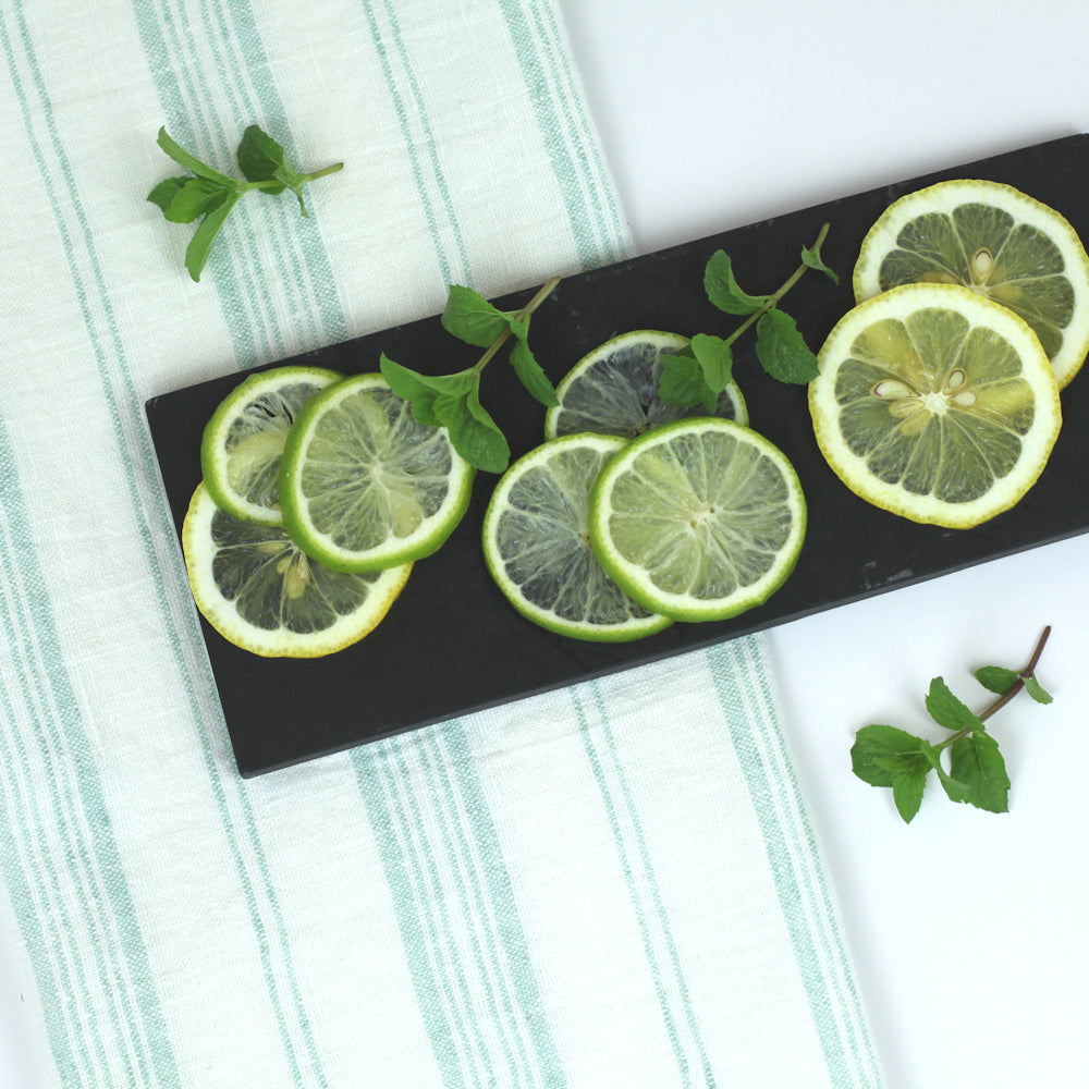 Linen Hand Towel - Stonewashed - White with Light Green  Stripes - Luxury Thick Linen