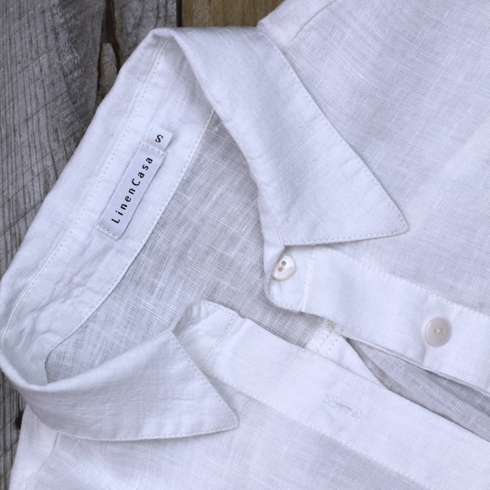 Linen Loungewear - Shirt and Pants - White - Luxury Thin Linen