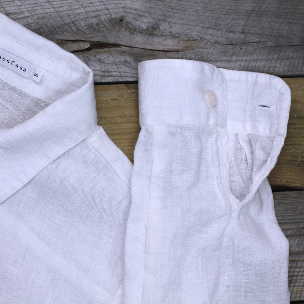 Linen Loungewear - Shirt and Pants - White - Luxury Thin Linen